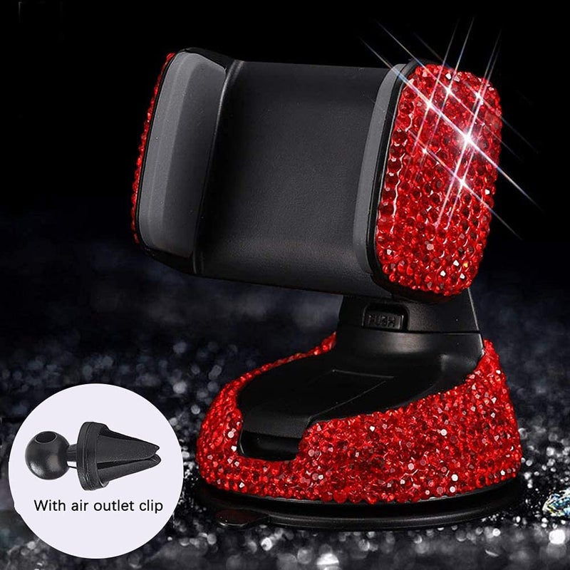 SUNCARACCL Bling Car Phone Holder, 360Â°Adjustable Crystal Auto Phone Mount Universal Rhinestone Car Stand Phone Holder Car Accessories for Windshield Dashboard and Air Outlet (Red) - Image 2