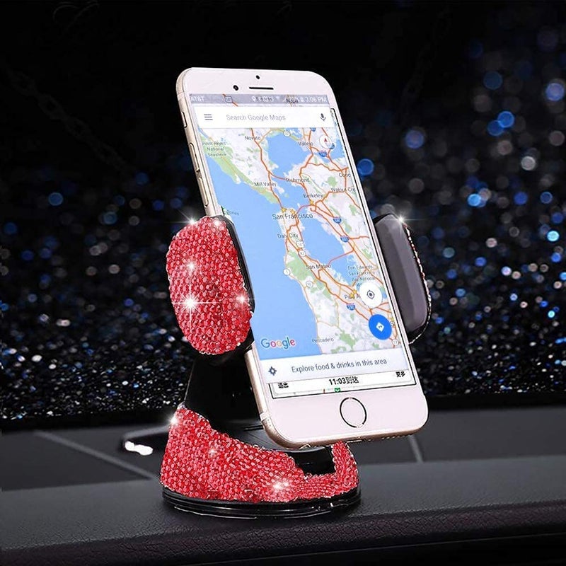 SUNCARACCL Bling Car Phone Holder, 360Â°Adjustable Crystal Auto Phone Mount Universal Rhinestone Car Stand Phone Holder Car Accessories for Windshield Dashboard and Air Outlet (Red) - Image 4