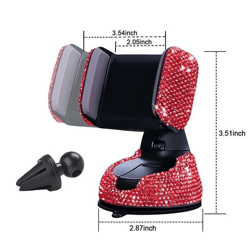 SUNCARACCL Bling Car Phone Holder, 360Â°Adjustable Crystal Auto Phone Mount Universal Rhinestone Car Stand Phone Holder Car Accessories for Windshield Dashboard and Air Outlet (Red) - Image 3
