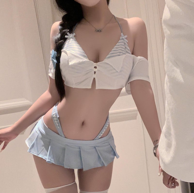 Women's Campus-Inspired Three-Piece Sleepwear Set with Skirt Design and Comfortable Fit - Image 1