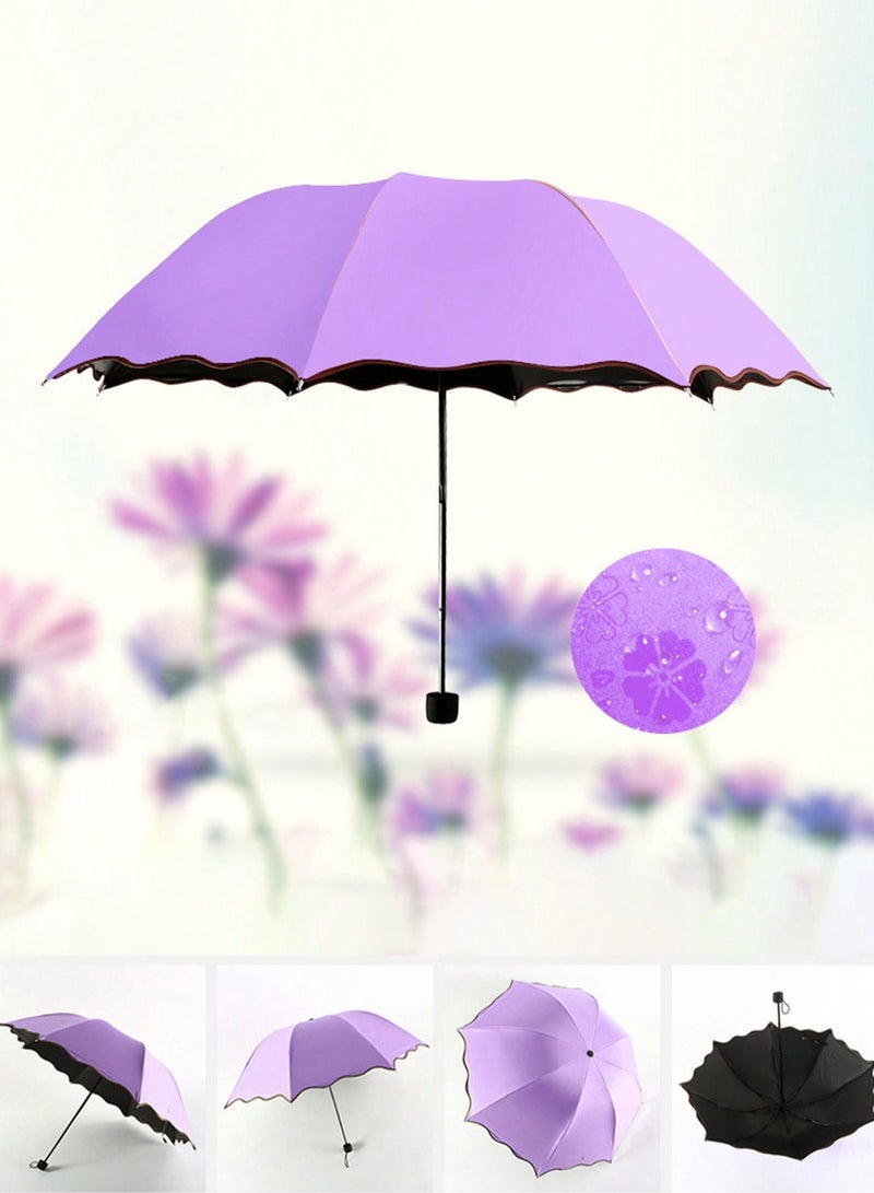 مظلة NT 1 قطعة سحرية أرجوانية قابلة للطي، تزهر في المطر والماء، مقاومة للرياح، للنساء والفتيات والتخييم والمشي لمسافات طويلة والسفر والمظلة ومظلة حماية من الأشعة فوق البنفسجية - Image 1