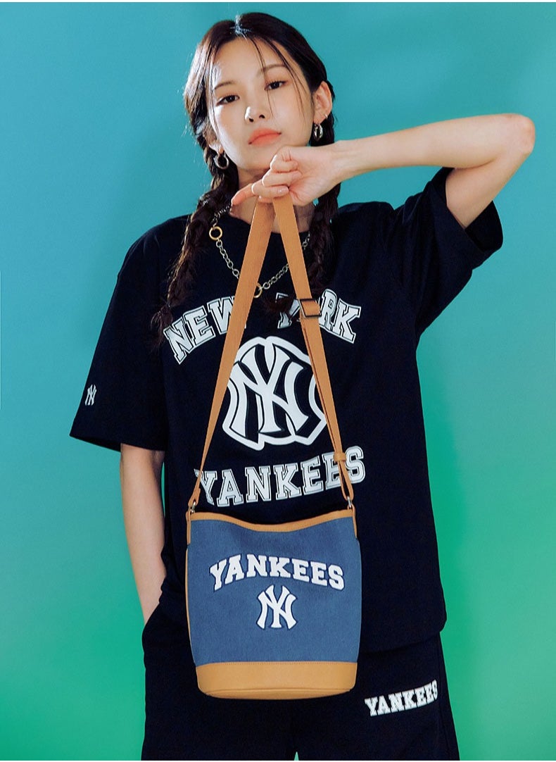 MLB Basic Logo Canvas Bucket Bag New York Yankees Blue