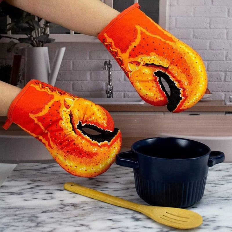 SYOSI Oven Mitts with Lobster Claw shape, Heat-Resistant Cotton Gloves for Baking, BBQ, Grilling, Non-Slip Crab Claw Design, Microwave Safe, Quilted Lining, Set with Potholder, 1 Pair - Image 4