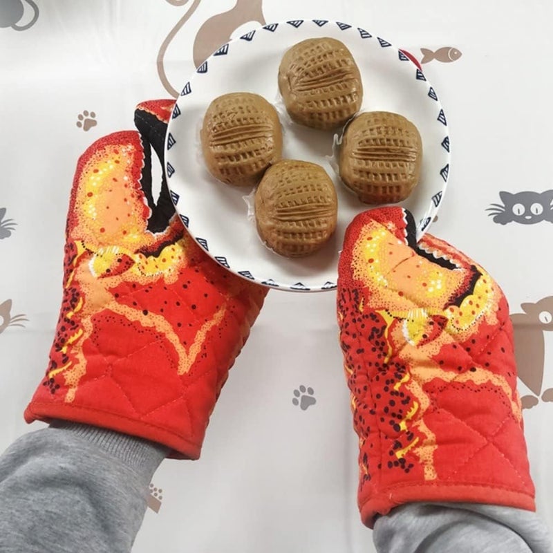 SYOSI Oven Mitts with Lobster Claw shape, Heat-Resistant Cotton Gloves for Baking, BBQ, Grilling, Non-Slip Crab Claw Design, Microwave Safe, Quilted Lining, Set with Potholder, 1 Pair - Image 2