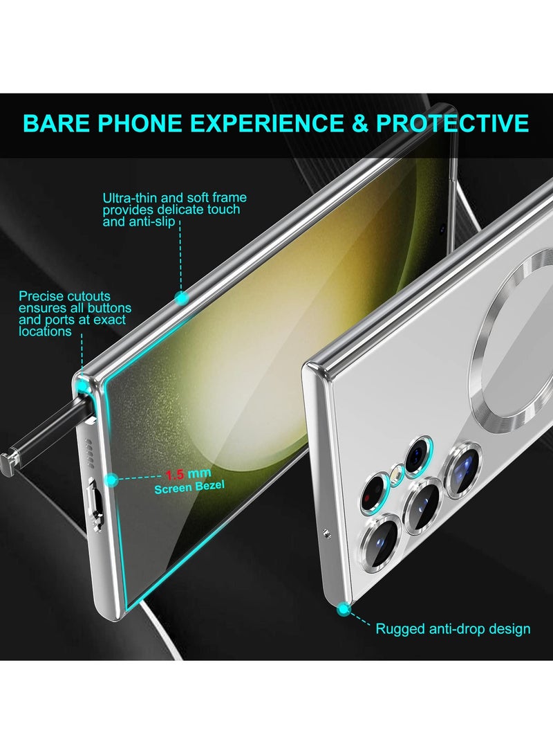 SOLARAE Magnetic Case for Samsung Galaxy S23 Ultra, Magnetic Clear Case with Camera Lens Protector Slim Thin Soft Case Cover with Plating Anti-Scratch Full Protection (Silver) - Image 5