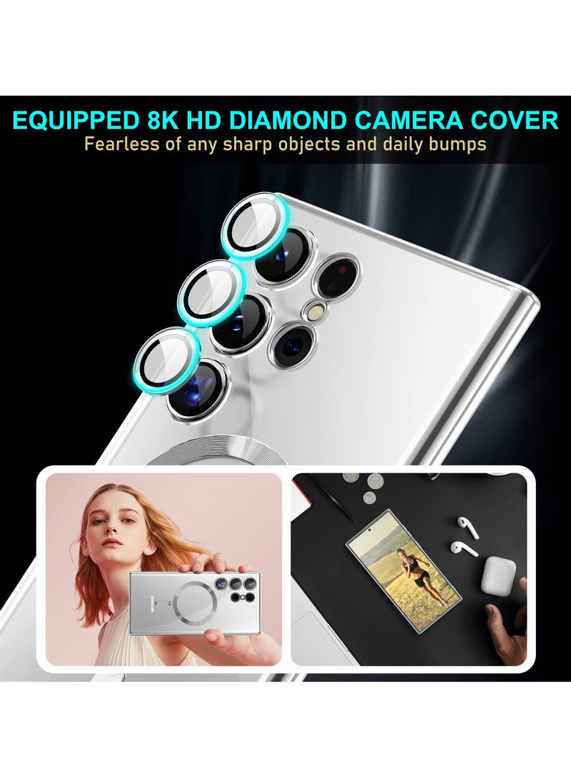 SOLARAE Magnetic Case for Samsung Galaxy S23 Ultra, Magnetic Clear Case with Camera Lens Protector Slim Thin Soft Case Cover with Plating Anti-Scratch Full Protection (Silver) - Image 3