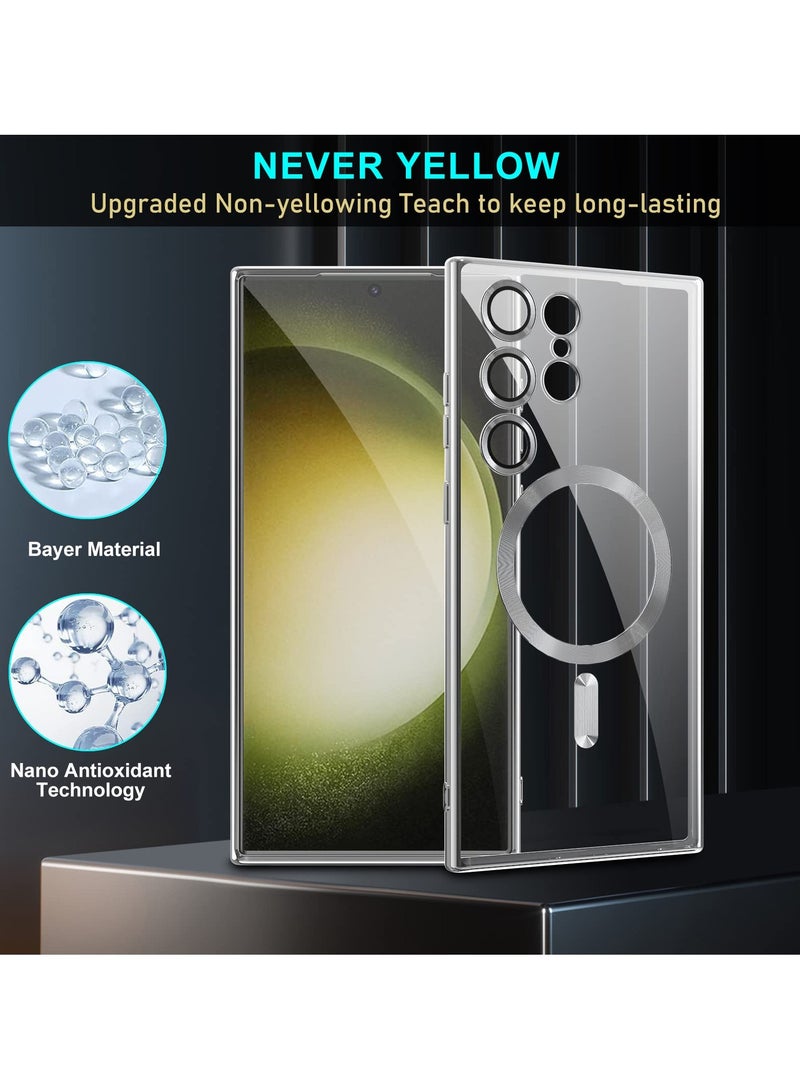 SOLARAE Magnetic Case for Samsung Galaxy S23 Ultra, Magnetic Clear Case with Camera Lens Protector Slim Thin Soft Case Cover with Plating Anti-Scratch Full Protection (Silver) - Image 4
