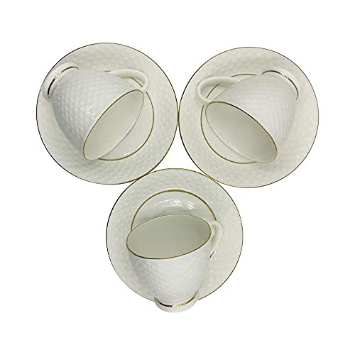 Home-Cart LVOOK Latest Embossed Double Gold Line Bone China Cup & Saucer Plate Tea Set and Coffee 6 Cups + 6 Saucer (White), Set of 6 - Image 4