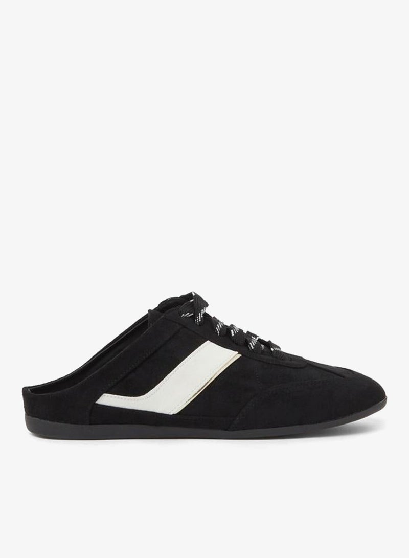Styli Black Open Back Sneakers With White Stripe - Image 1