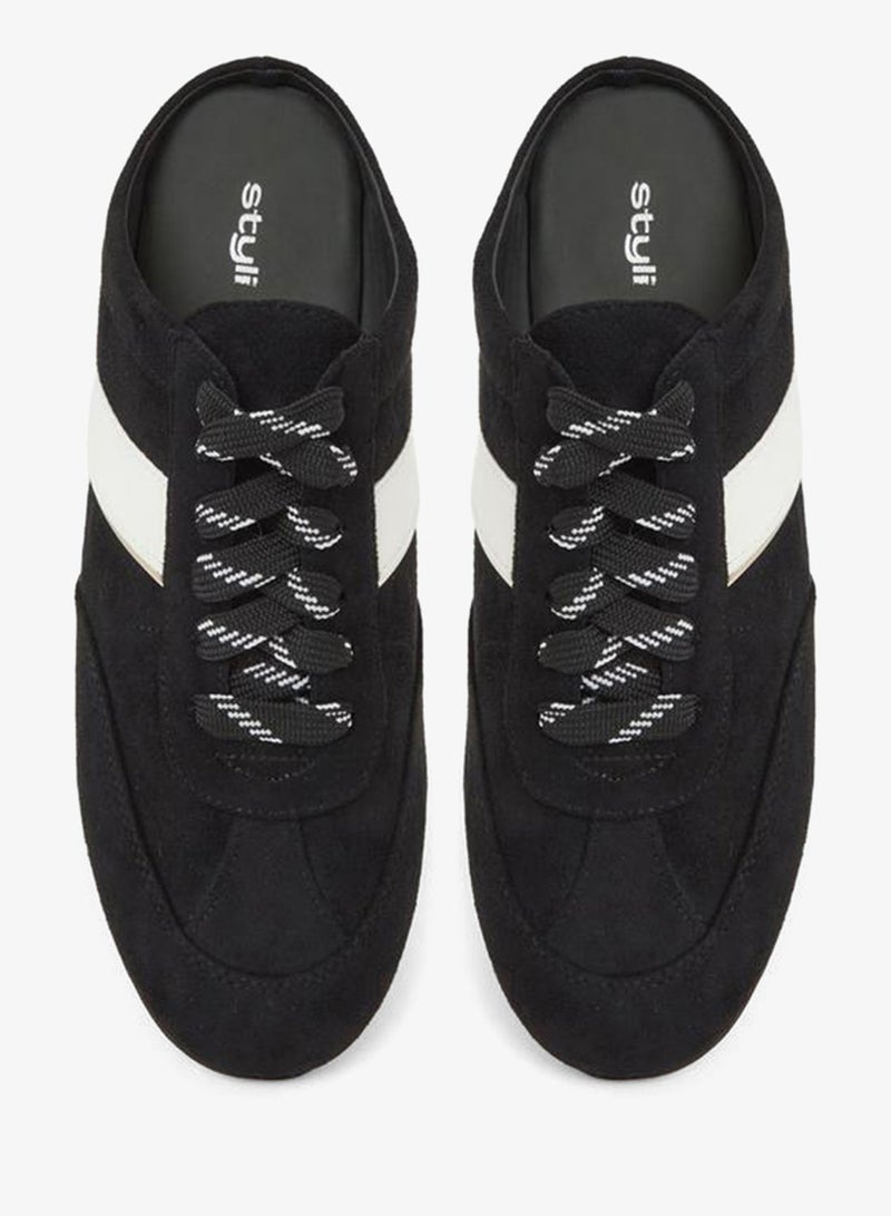 Styli Black Open Back Sneakers With White Stripe - Image 3