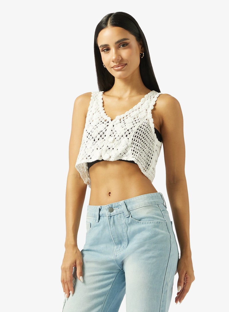 Ginger Openwork Crochet Top - Image 1
