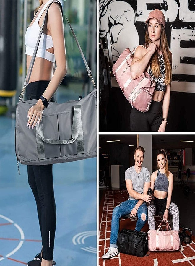 Pushkh Nylon Sports Gym Foldable Travel Duffle Bag, Sports Duffle Bag, Shoulder Handbag for Women, Outdoor Weekend Bag with Shoe and Wet Clothes Compartments (Grey) - Image 3
