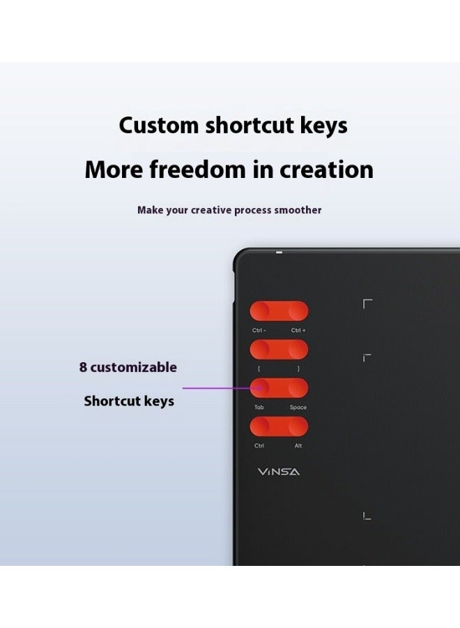 فينسا جهاز لوحي للرسم والكتابة بحساسية ضغط تصل إلى 16,384 مستوى  دقة عالية 5080 LPI مع قلم أسود عالي السرعة بسرعة استجابة 330 PPS، جهاز احترافي متوافق مع أنظمة Windows/macOS/Android، يعمل مع برامج Photoshop وSAI وProcreate. - Image 2
