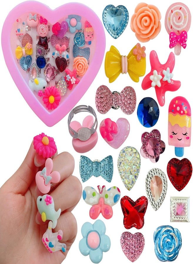 monochef 24pcs Rings for Girls Kids Dress Up Rings Jewelry Set Lovely Toys For Little Girls Adjustable, No Duplication, Girl Pretend Play Gift With Box - Image 3