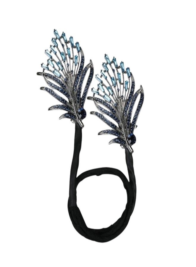 Dezzy 1 pc Rhinestone Flower Hair Clip, Flowers Deft Bun Maker, Lazy Hair Curler Bun Clips Deft Bun Hair, Elegant Flower Hair Clip (Blue) - Image 3