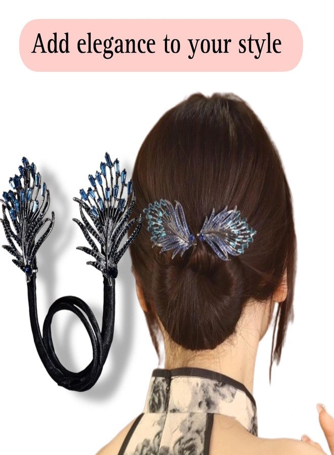 Dezzy 1 pc Rhinestone Flower Hair Clip, Flowers Deft Bun Maker, Lazy Hair Curler Bun Clips Deft Bun Hair, Elegant Flower Hair Clip (Blue) - Image 5