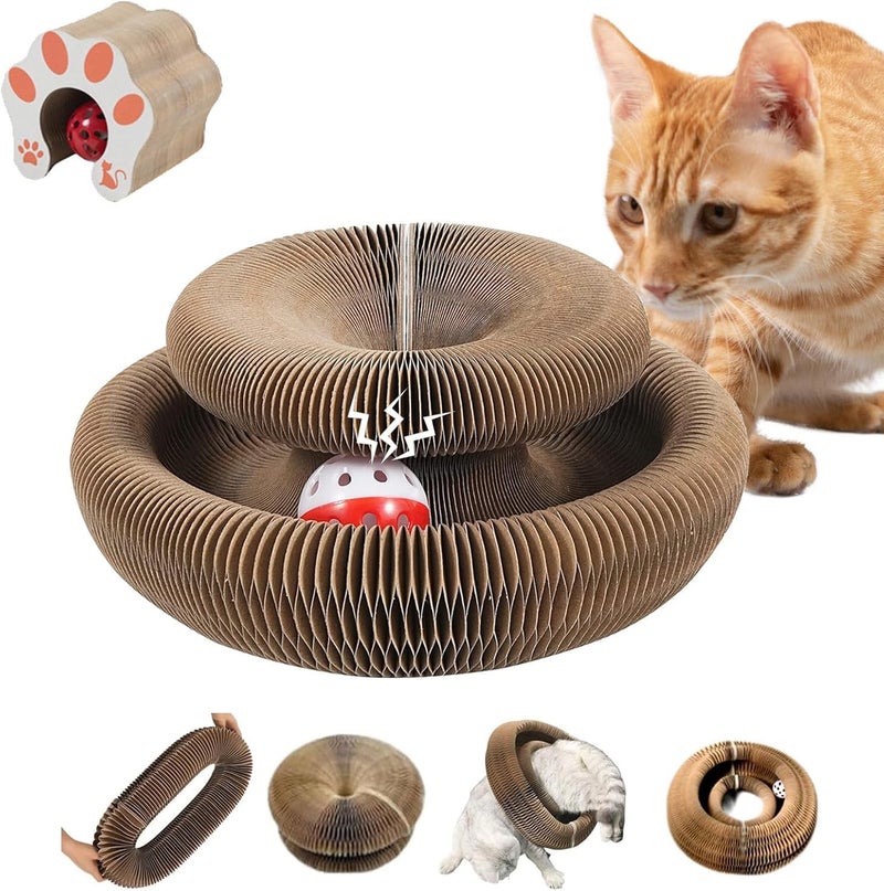 PINKE Cat Toy, Magic Organ Cat Scratch Board Foldable Cat Accordion Toy, Kitty Kurlz Cardboard Cat Toys, Interactive Scratch Pad Cat Toy with Toy Bell Ball - Image 1