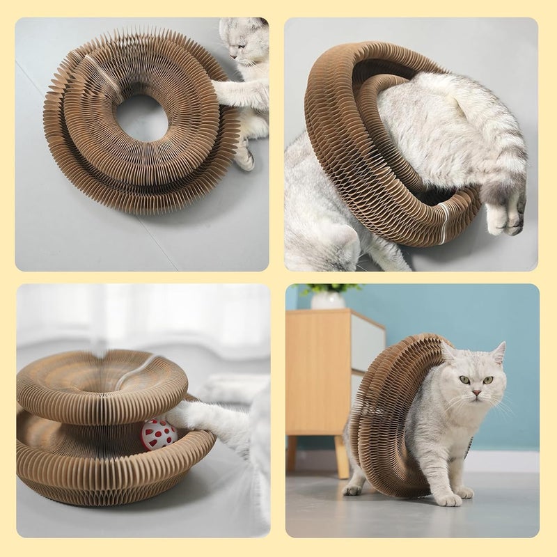 PINKE Cat Toy, Magic Organ Cat Scratch Board Foldable Cat Accordion Toy, Kitty Kurlz Cardboard Cat Toys, Interactive Scratch Pad Cat Toy with Toy Bell Ball - Image 4