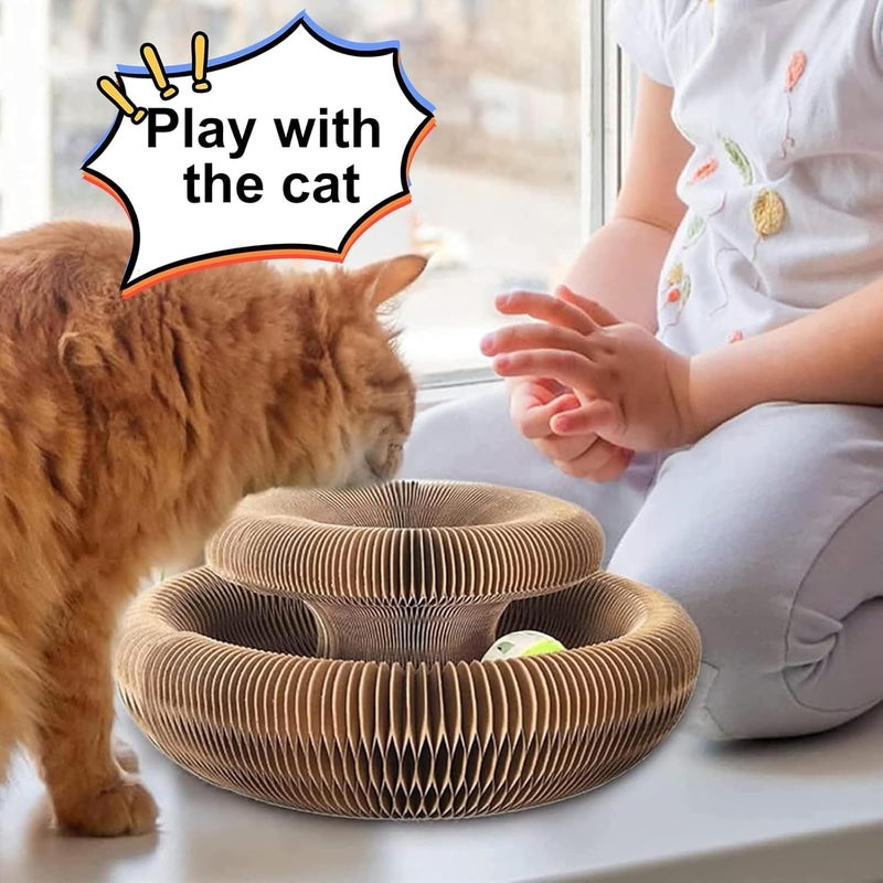PINKE Cat Toy, Magic Organ Cat Scratch Board Foldable Cat Accordion Toy, Kitty Kurlz Cardboard Cat Toys, Interactive Scratch Pad Cat Toy with Toy Bell Ball - Image 2