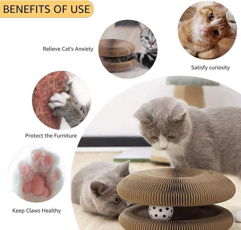 PINKE Cat Toy, Magic Organ Cat Scratch Board Foldable Cat Accordion Toy, Kitty Kurlz Cardboard Cat Toys, Interactive Scratch Pad Cat Toy with Toy Bell Ball - Image 3