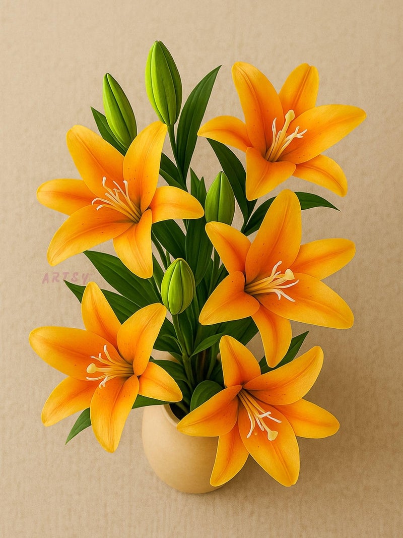 ARTSY® Artificial Flowers for Decoration Lily Flower Bunch for vase/Pot, Long Size Stick stem, Home/Office Decor, Gift, Artificial Plant, Craft, Without Vase, 100 cm Height, 1piece, Orange - Image 3