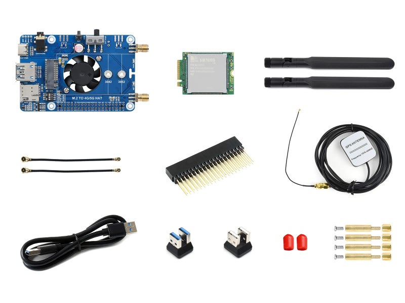 Waveshare SIM7600G-H M.2 4G HAT، متوافق مع Raspberry Pi 5/4B/3B/Zero/Zero W/Zero 2W/Pico/Pico W/Pico WH، تغطية عالمية متعددة النطاقات 4G/3G/2G عالية السرعة LTE CAT4، GNSS - Image 1