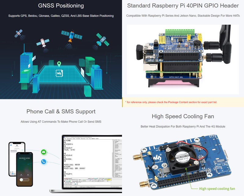 Waveshare SIM7600G-H M.2 4G HAT، متوافق مع Raspberry Pi 5/4B/3B/Zero/Zero W/Zero 2W/Pico/Pico W/Pico WH، تغطية عالمية متعددة النطاقات 4G/3G/2G عالية السرعة LTE CAT4، GNSS - Image 5