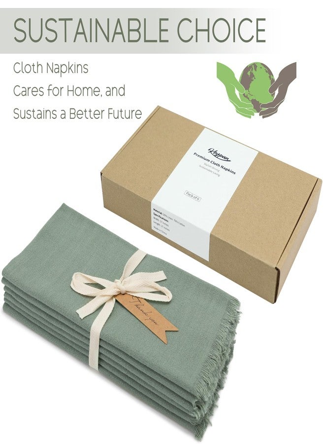 keypan Sage Green Cloth Napkins Set of 6, Linen Cotton Table Rustic Fabric Napkin Washable Bulk with Fringe for Thanksgiving Dinner Wedding Party 17x17 inch - Image 2