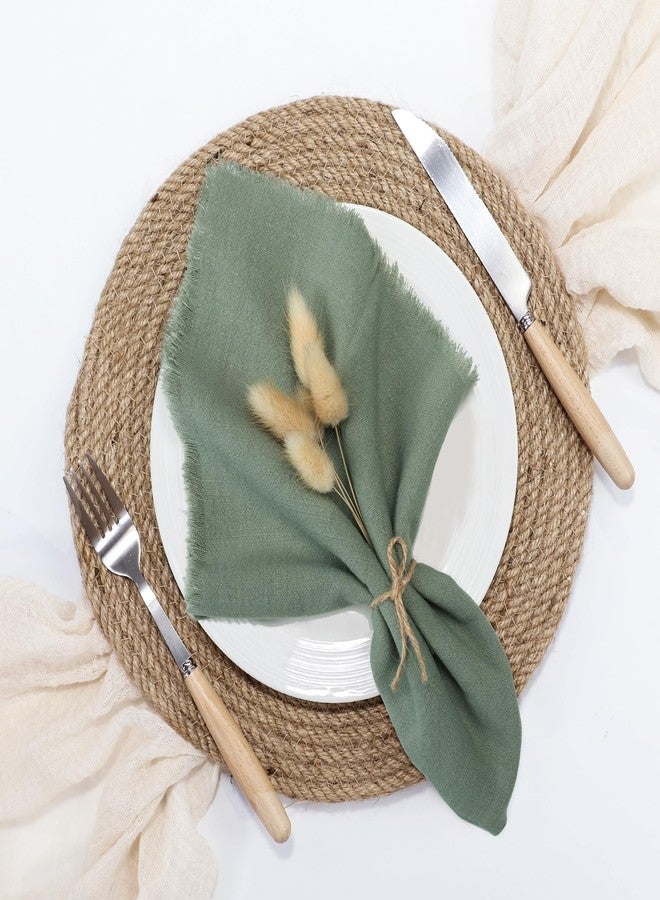 keypan Sage Green Cloth Napkins Set of 6, Linen Cotton Table Rustic Fabric Napkin Washable Bulk with Fringe for Thanksgiving Dinner Wedding Party 17x17 inch - Image 1