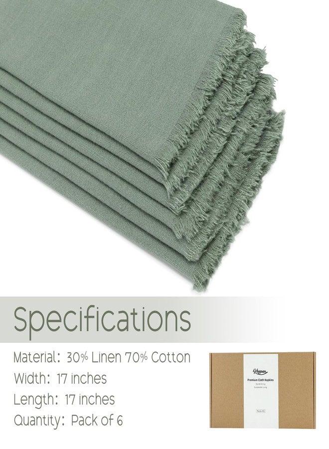 keypan Sage Green Cloth Napkins Set of 6, Linen Cotton Table Rustic Fabric Napkin Washable Bulk with Fringe for Thanksgiving Dinner Wedding Party 17x17 inch - Image 3