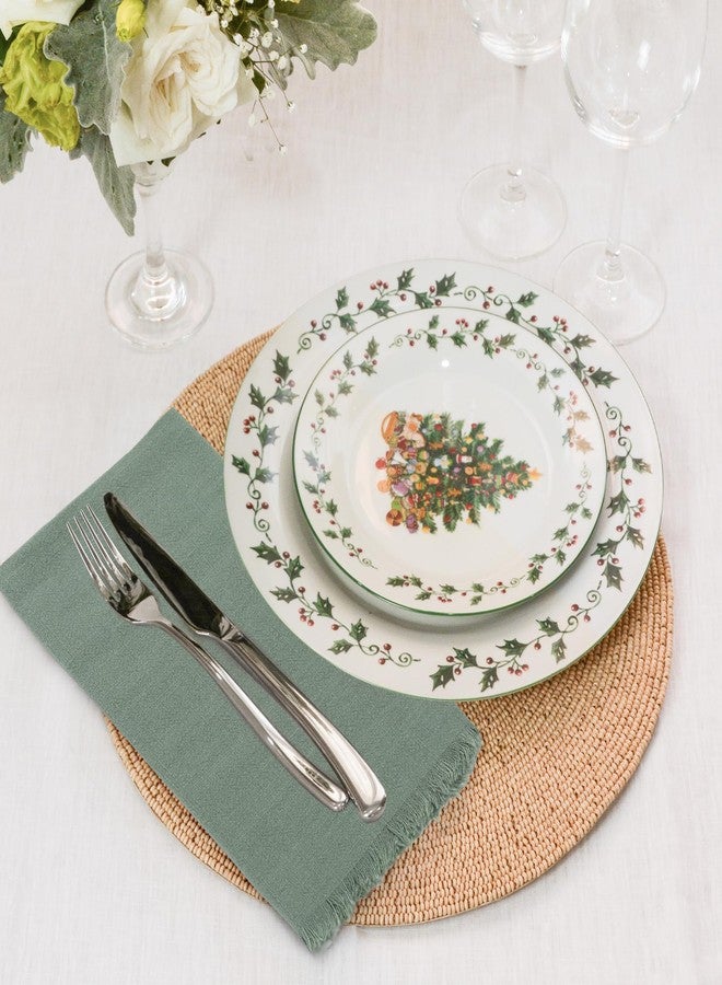 keypan Sage Green Cloth Napkins Set of 6, Linen Cotton Table Rustic Fabric Napkin Washable Bulk with Fringe for Thanksgiving Dinner Wedding Party 17x17 inch - Image 5