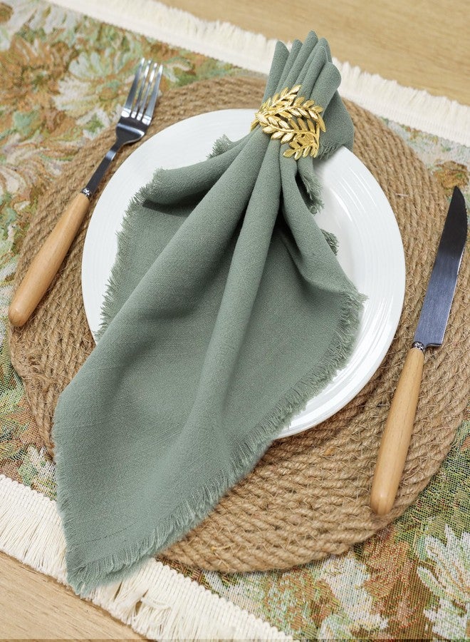 keypan Sage Green Cloth Napkins Set of 6, Linen Cotton Table Rustic Fabric Napkin Washable Bulk with Fringe for Thanksgiving Dinner Wedding Party 17x17 inch - Image 4