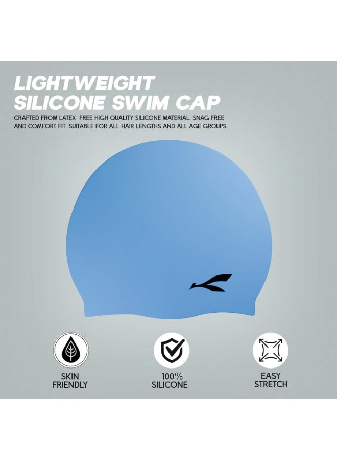 KONEX Waterproof Silicone Swimming Cap for Men & Women | Stretchable & Quick-Dry | Prevents Hair Pull & Chemical Damage | Ideal for Children & Adults (Blue) - Image 2