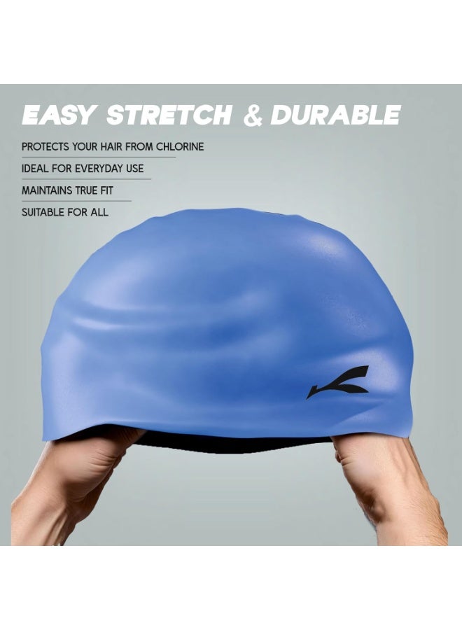 KONEX Waterproof Silicone Swimming Cap for Men & Women | Stretchable & Quick-Dry | Prevents Hair Pull & Chemical Damage | Ideal for Children & Adults (Blue) - Image 3