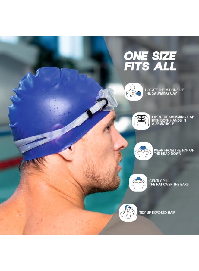 KONEX Waterproof Silicone Swimming Cap for Men & Women | Stretchable & Quick-Dry | Prevents Hair Pull & Chemical Damage | Ideal for Children & Adults (Blue) - Image 5