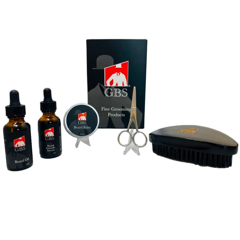 G.B.S G.B.S Military Style Beard Care Set - Conditioning Oil with Jojoba, Growth Serum with Biotin and Castor Seed, Styling Balm, Trimming Scissors