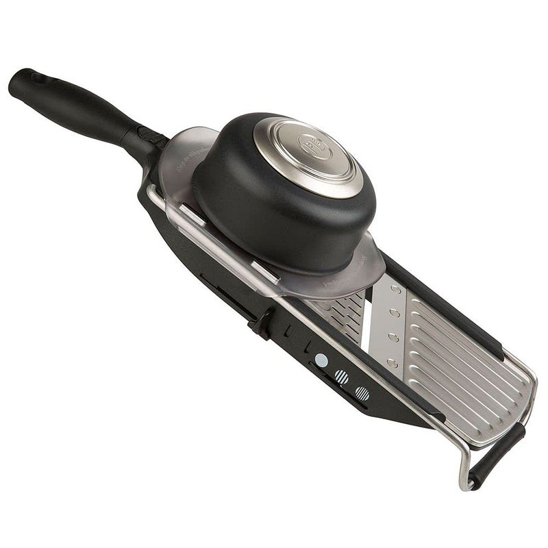 PL8 Professional Slicer  Adjustable 3in1 Slicing  Julienne Tool with Stainless Steel Slicing Ramp Integrated Blades Safety Hand Guard and softgrip handle