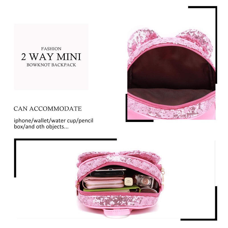 KL928 Girls Bowknot Polka Dot Cute Mini Backpack Small Daypacks Convertible Shoulder Bag Purse for Women (Pink) - Image 4