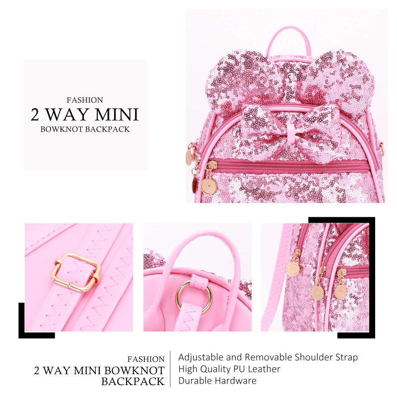 KL928 Girls Bowknot Polka Dot Cute Mini Backpack Small Daypacks Convertible Shoulder Bag Purse for Women (Pink) - Image 3
