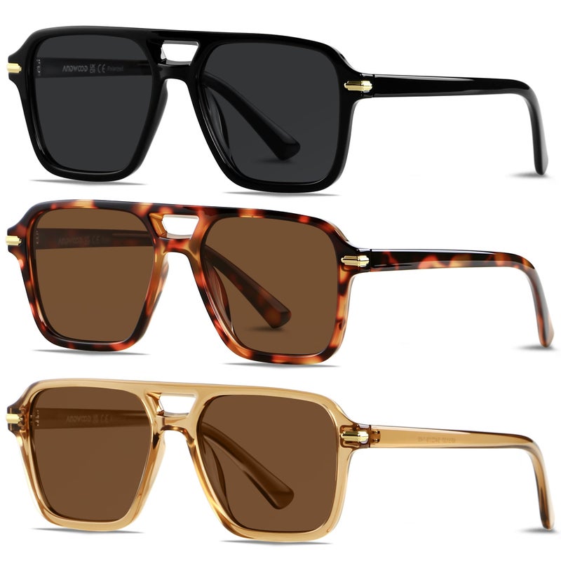 ANDWOOD Polarized Aviator Sunglasses for Women Men Retro 70s 80s 90s Aviators Trendy Square Pilot Vintage Shades Cheetah Print Sun glasses - Image 1