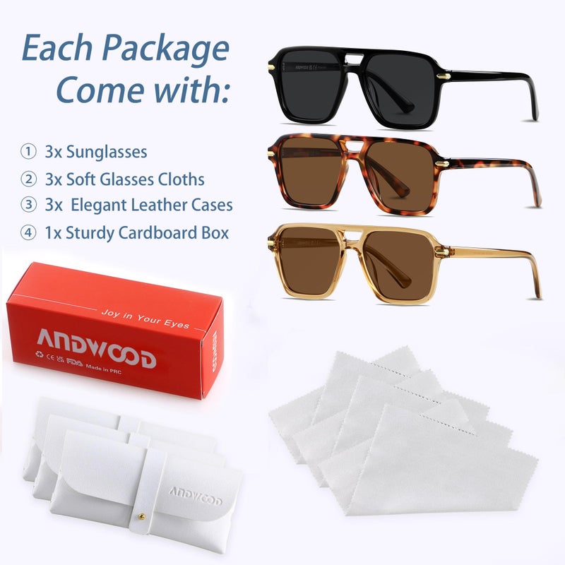 ANDWOOD Polarized Aviator Sunglasses for Women Men Retro 70s 80s 90s Aviators Trendy Square Pilot Vintage Shades Cheetah Print Sun glasses - Image 5