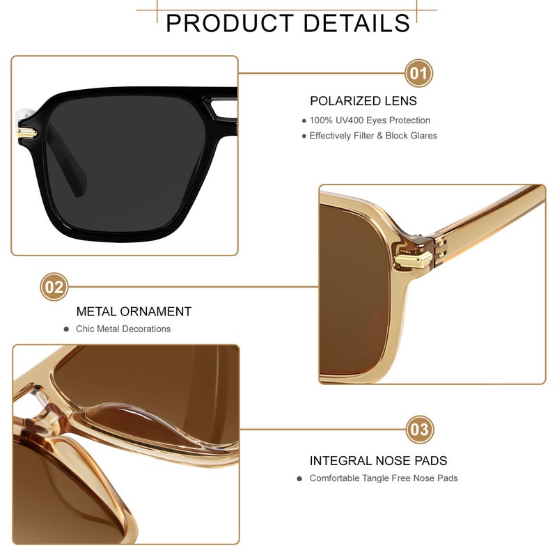 ANDWOOD Polarized Aviator Sunglasses for Women Men Retro 70s 80s 90s Aviators Trendy Square Pilot Vintage Shades Cheetah Print Sun glasses - Image 3