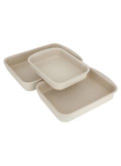 Alsaif Gallery Turkish Granite Rectangular Oven Tray Set Beige 3 Pieces  - Image 5