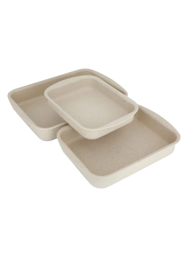 Alsaif Gallery - Turkish Granite Rectangular Oven Tray Set Beige 3 Pieces - Image 1