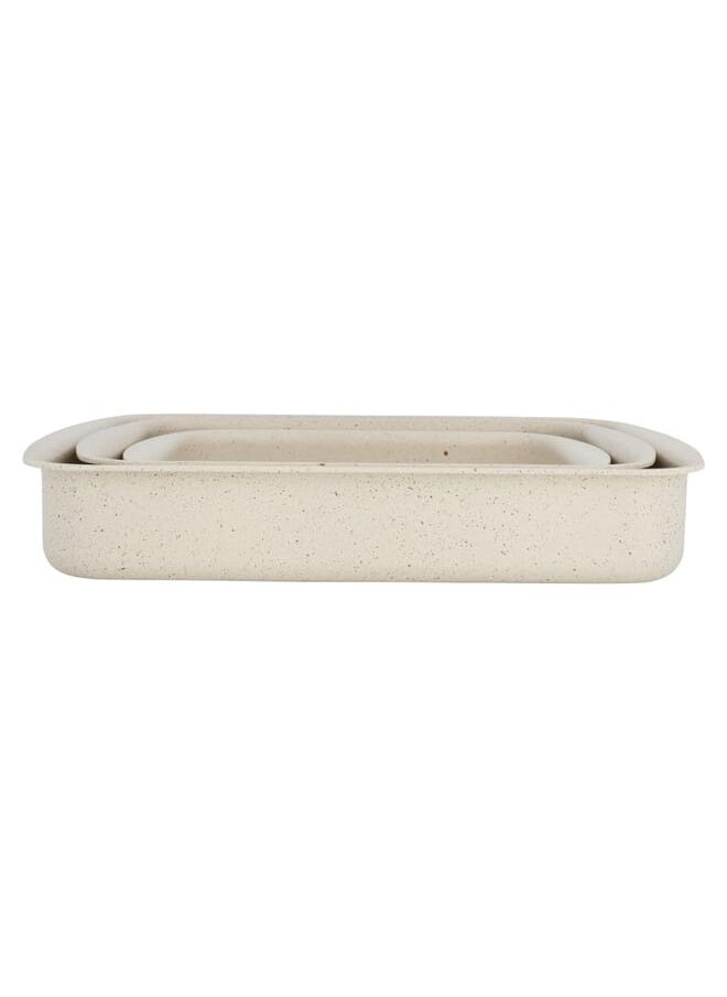 Alsaif Gallery - Turkish Granite Rectangular Oven Tray Set Beige 3 Pieces - Image 1