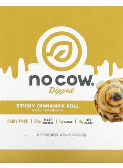 No Cow Dipped Protein Bar Sticky Cinnamon Roll 12 Bars 2.12 oz (60 g) Each 