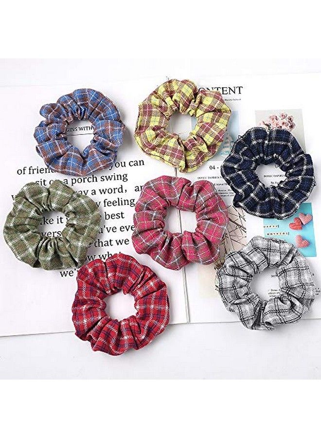 DINPREY Plaid Hair Scrunes Prime Plaid Elastic Hair TiesVarious Colorslarge Hair Ties Strong Elastic Hair Bobbles For Ponytail Holder (7 Pcs Plaid) - Image 4