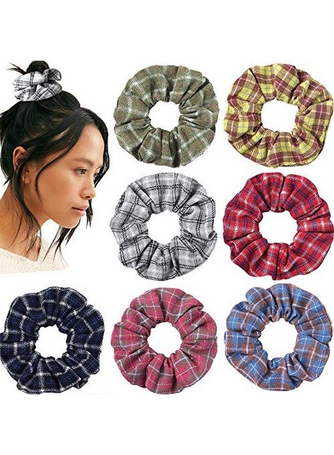 DINPREY Plaid Hair Scrunes Prime Plaid Elastic Hair TiesVarious Colorslarge Hair Ties Strong Elastic Hair Bobbles For Ponytail Holder (7 Pcs Plaid) - Image 1