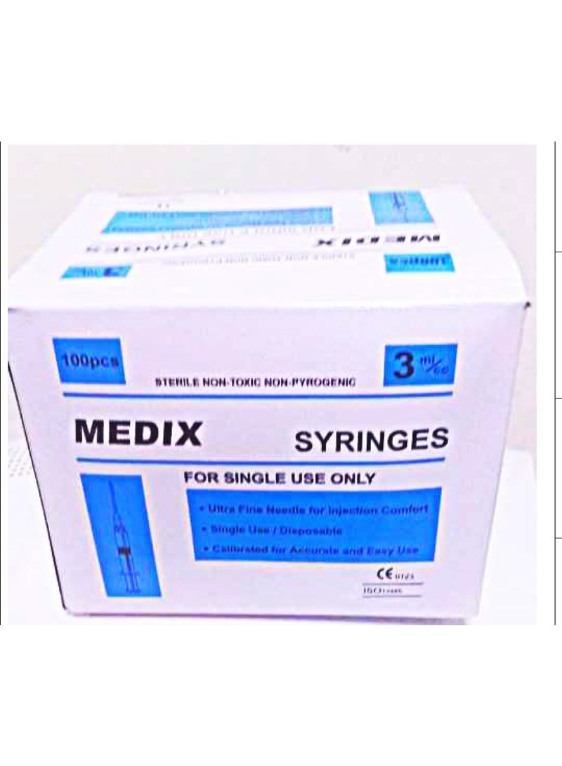 ميديكس محقنة للاستخدام مرة واحدة 3 مل 23 جرام 1 بوصة عالية الجودة مع قفل لور 100 قطعة - Image 3