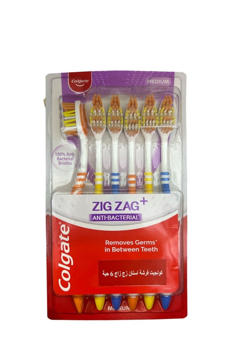 Zig Zag Toothbrush, a set of 6 pieces, multi-colored